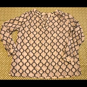 LOFT Blue and Cream print Long Sleeve Top Large